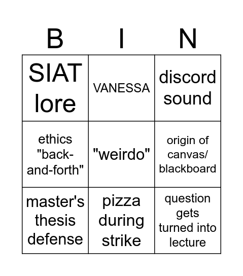 Untitled Bingo Card
