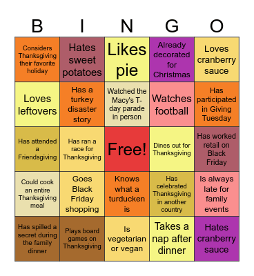 Recruiting Team Thanksgiving Bingo Card