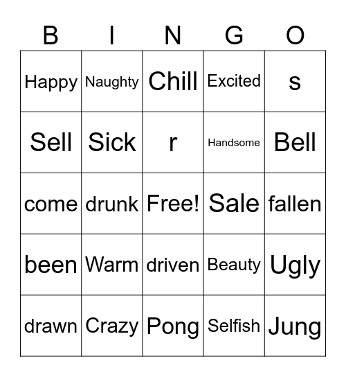 Shuffled words Bingo Card