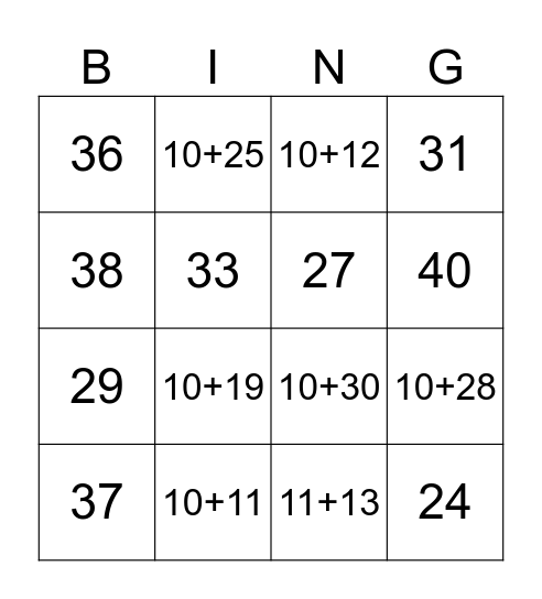 Math Bingo (21-40) Bingo Card