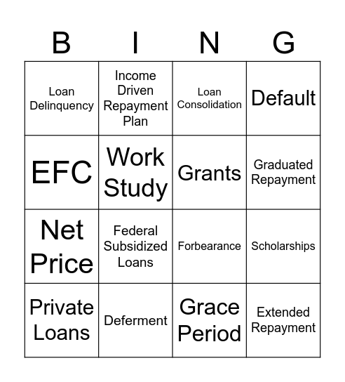 Paying For College BING...O Bingo Card