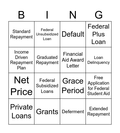 Paying For College BING...O Bingo Card