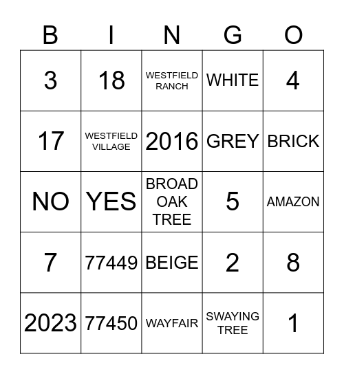 OUR HOUSEWARMING Bingo Card