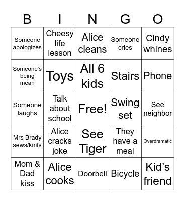 Brady Bunch Bingo Card