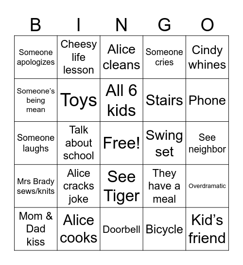 Brady Bunch Bingo Card