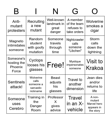 X-Men Bingo Card
