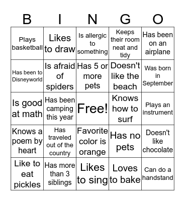 Icebreaker Bingo Card