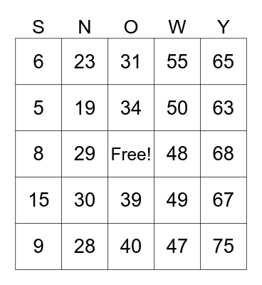 Winter Bingo Card