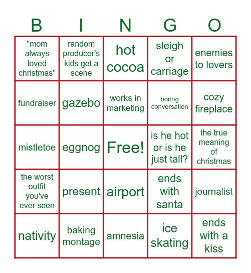 Hallmark Christmas Movie Bingo Card