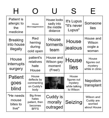 HOUSE MD EPISODE BINGO Card