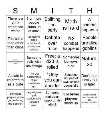 D&D Bingo November 17th Bingo Card