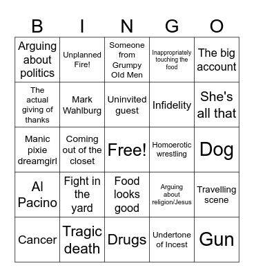 VinCo Thanksgiving Movie Bingo Card