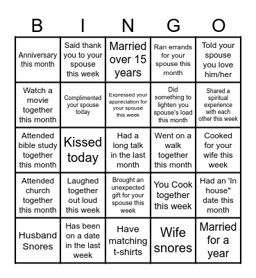 Couples  Bingo Card