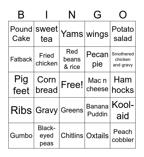 Soul Food Bingo Card