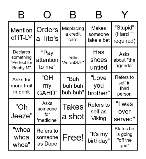 BOBBY BINGO Card