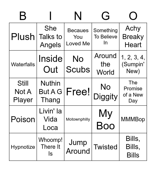 90's Mix Bingo Card