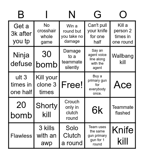 Valorant bingo Card