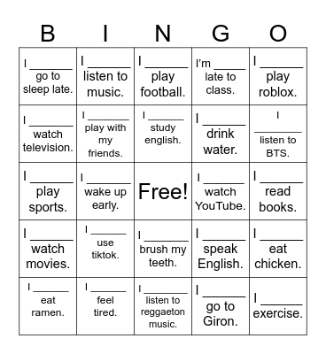 Adverbs of Frequency Bingo Card
