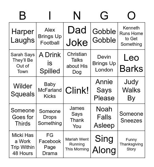 Sarah Beth's Friendsgiving Bingo Card