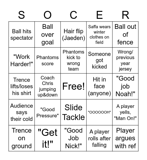 Phantoms Bingo Card