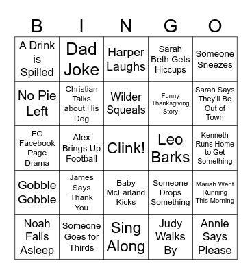 Devin's Friendsgiving Bingo Card