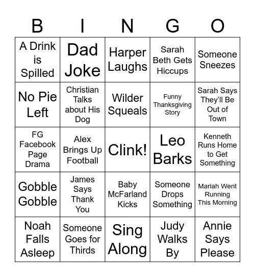 Devin's Friendsgiving Bingo Card