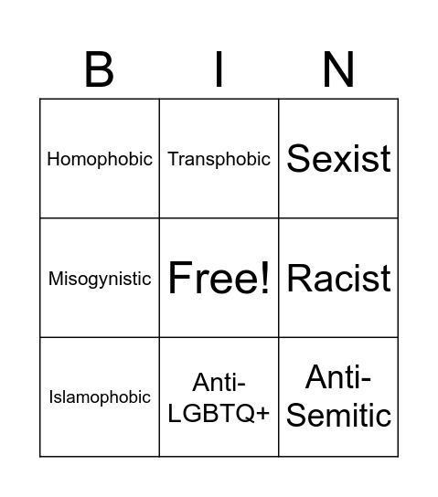 Bigotry Bingo Card