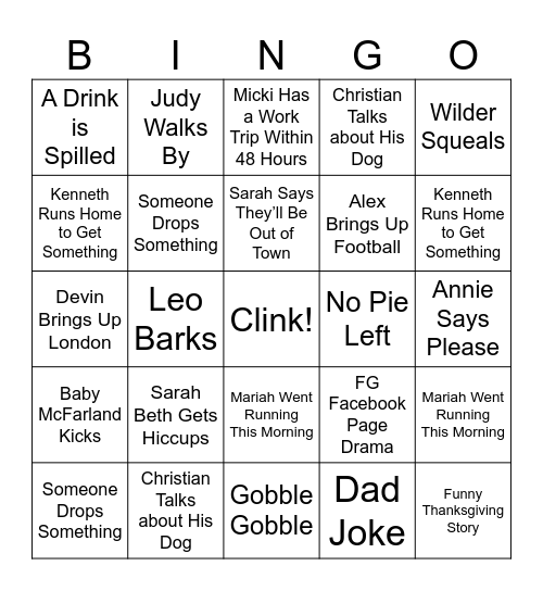 Micki's Friendsgiving Bingo Card