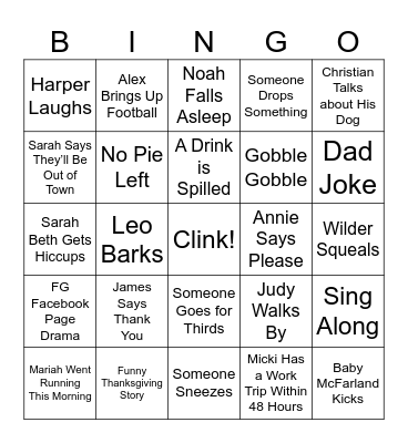 Kenneth's Friendsgiving Bingo Card