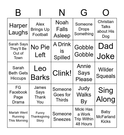 Kenneth's Friendsgiving Bingo Card