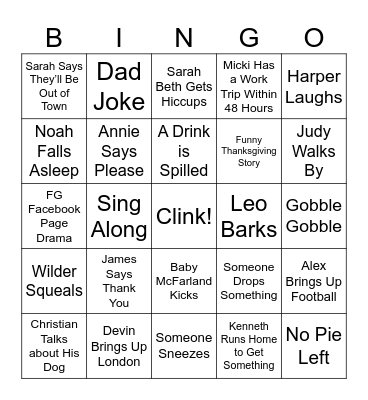 Mariah's Friendsgiving Bingo Card