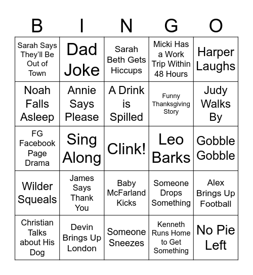 Mariah's Friendsgiving Bingo Card