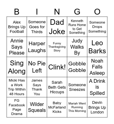 Christian's Friendsgiving Bingo Card