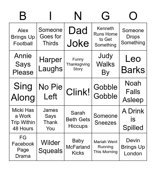 Christian's Friendsgiving Bingo Card