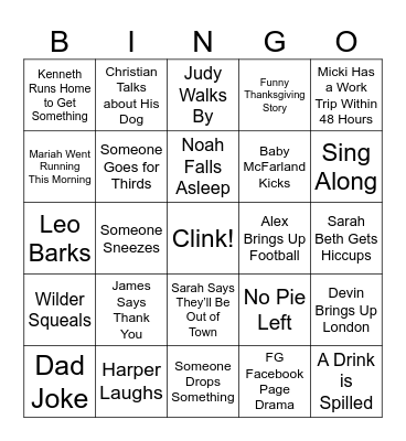 Annie's Friendsgiving Bingo Card