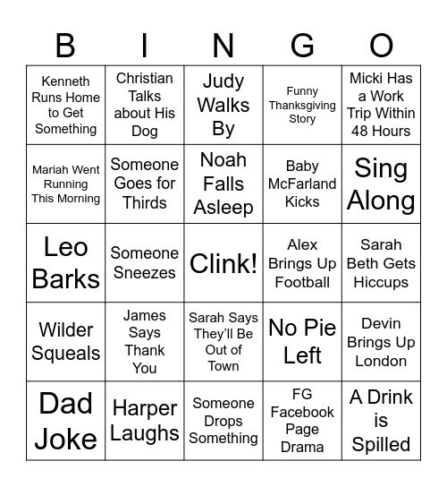 Annie's Friendsgiving Bingo Card