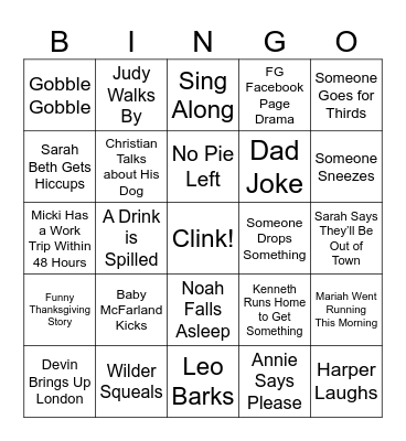 James' Friendsgiving Bingo Card