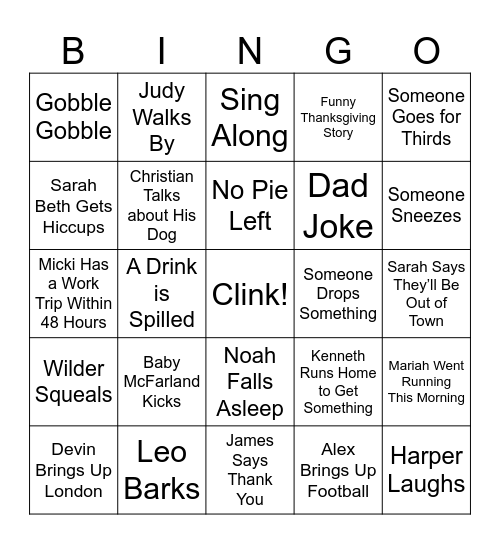Annie's Friendsgiving Bingo Card