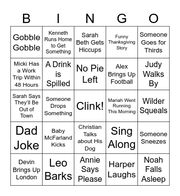 James' Friendsgiving Bingo Card