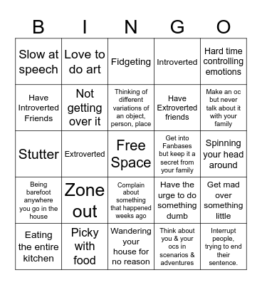 Autism Bingo Card Bingo Card