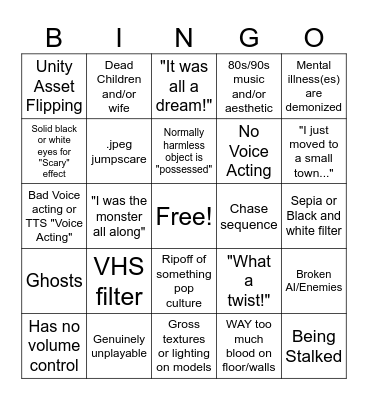 Itch.io Horror Bingo Card