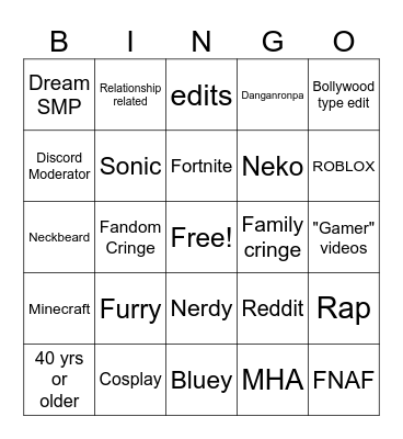 Cringe Bingo Card