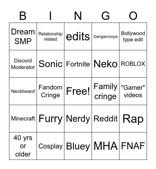 Cringe Bingo Card