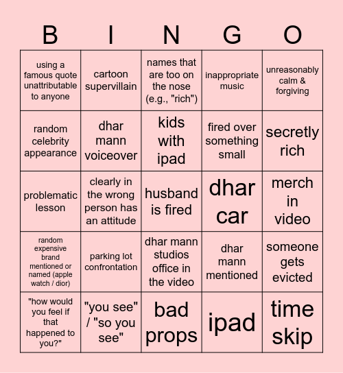 Dhar Mann Bingo v2 Bingo Card