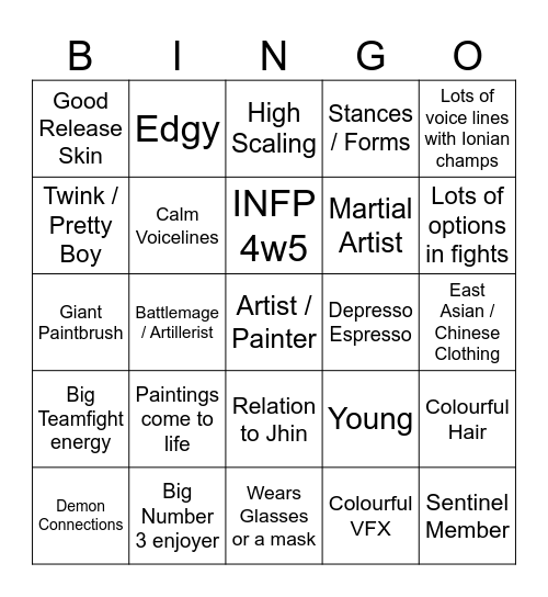 Hwei Bingo Card