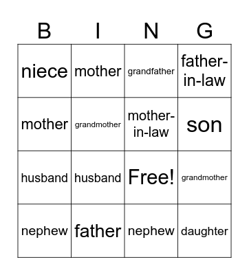 FAMILY TREE Bingo Card