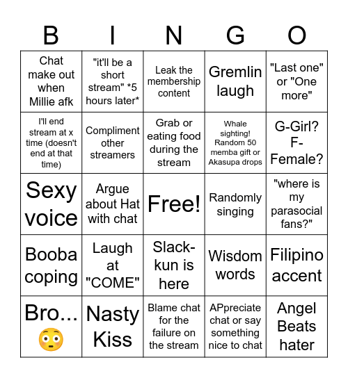 Millie Bingo 2.0 Bingo Card