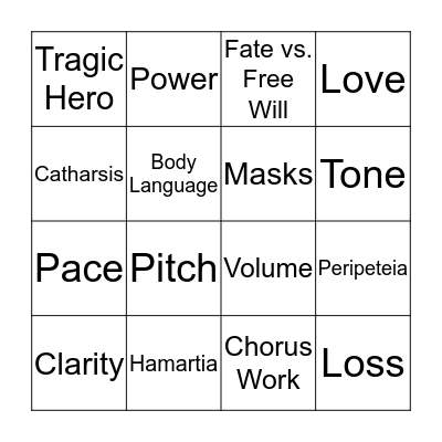 Tragic Bingo Card