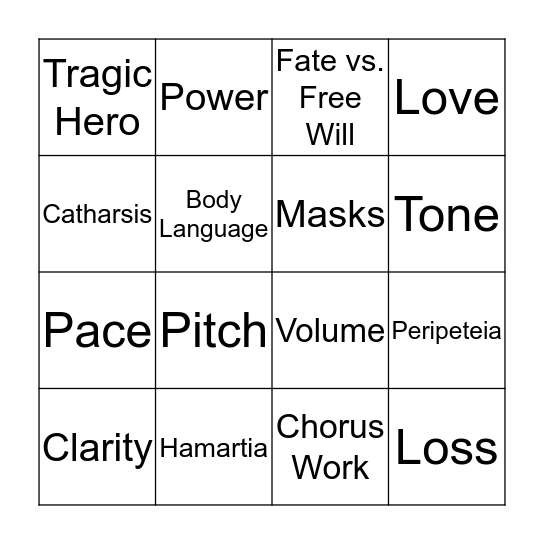 Tragic Bingo Card