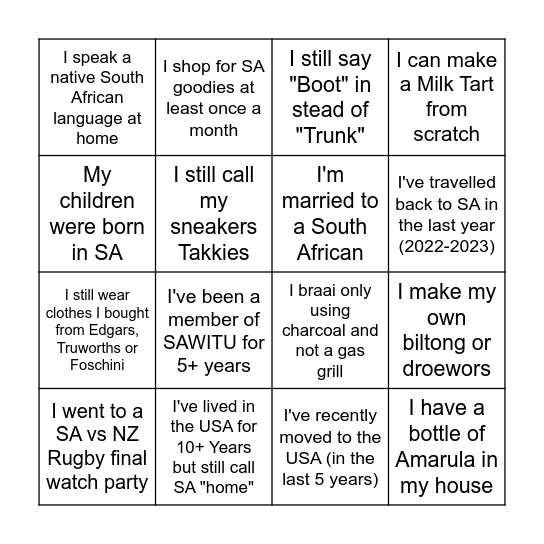 SAWITU BINGO Card
